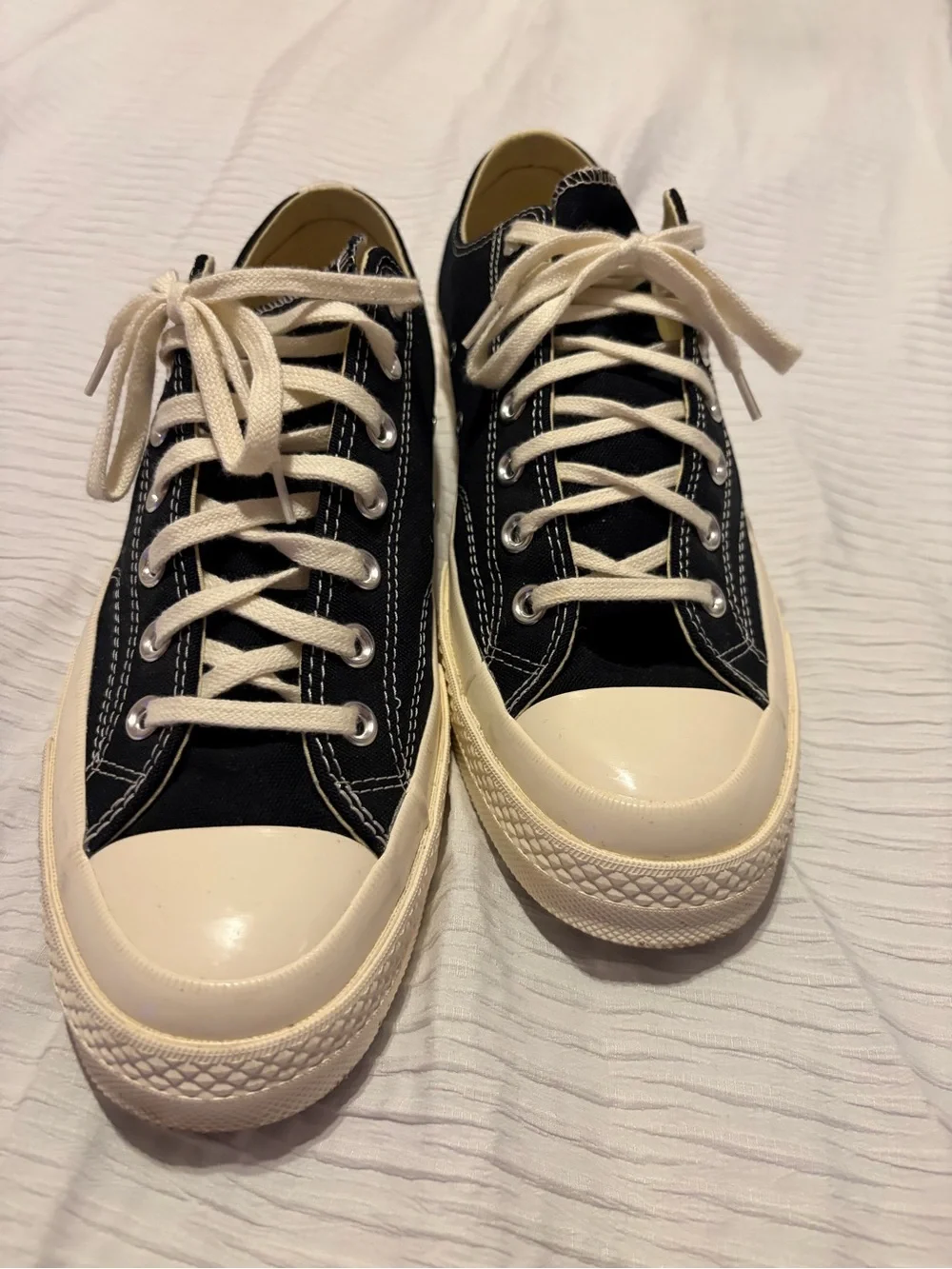 COMME DES GARÇONS X Converse Black Sneakers w/Red Heart Graphic - Hardly Worn
